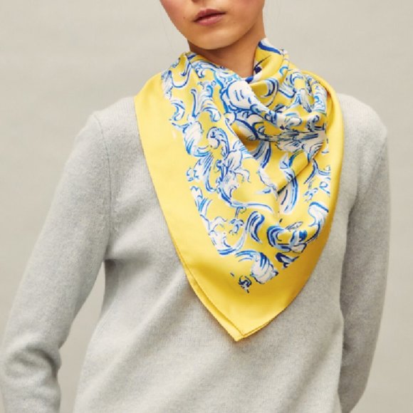 NWT TORY BURCH Yellow Swirl Oversized Silk Square Scarf